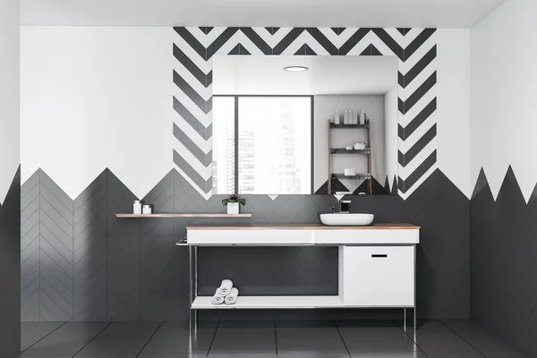 Beyaz ve gri kiremit banyo iç, lavabo — Stok fotoğraf