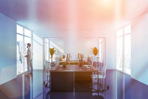 Man in white open space office — Stock Photo, Image