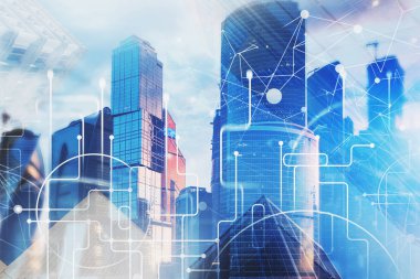 Cityscape arka plan üzerinde dijital arayüz