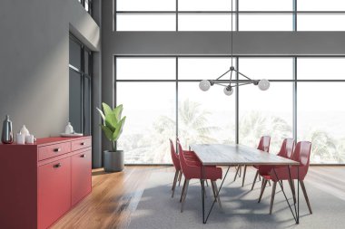 Gri yemek odasının yan görünümü