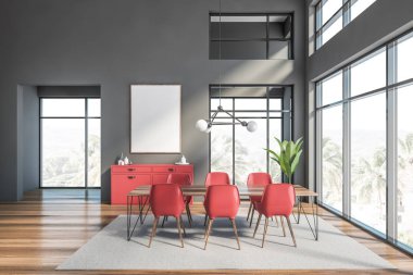 Poster ile gri yemek odası iç