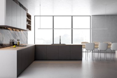 Tezgah ile siyah mermer Loft mutfak