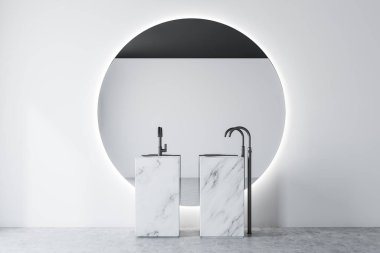 Beyaz banyo iç, mermer çift lavabo