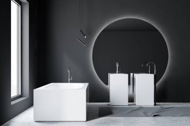 Gri banyo iç, küvet ve lavabo