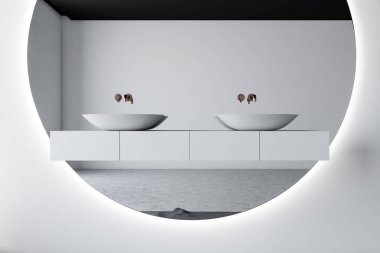 Beyaz banyoda çift lavabo yakın