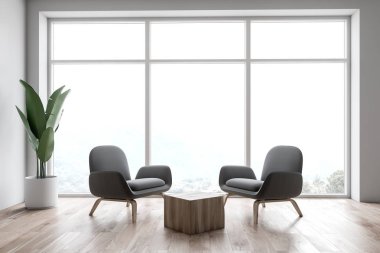 Koltuklar ile beyaz ofis bekleme odası iç