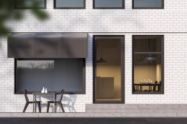 Beyaz tuğla açık kafe dış