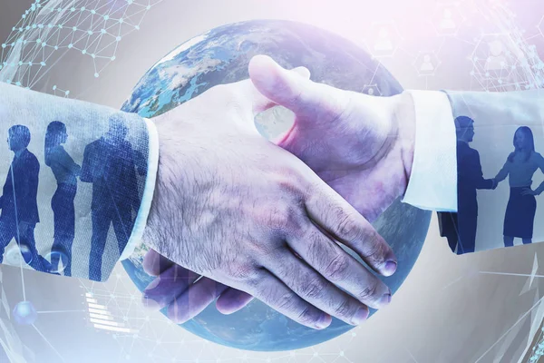 Handshake biznesmenów, globalnej sieci społecznej — Zdjęcie stockowe