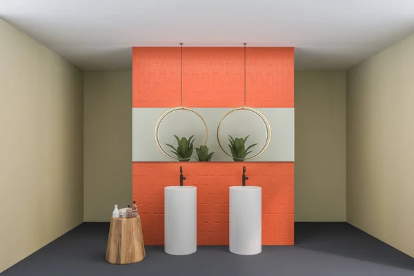 Orange bathroom interior, double sink