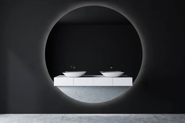 Intérieur salle de bain grise avec double lavabo — Photo