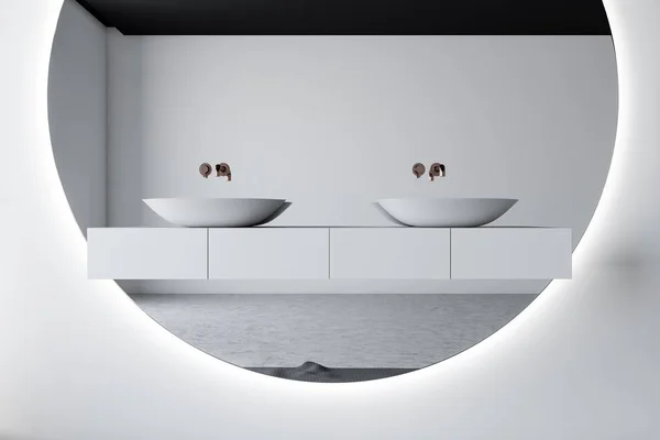 Close up of double sink in white bathroom — Stock Photo, Image