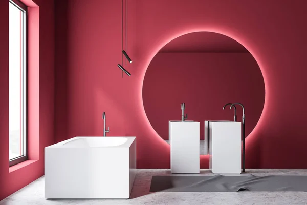 Küvet ve lavabo ile kırmızı banyo iç — Stok fotoğraf