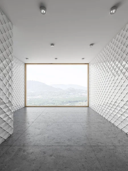 Empty panoramic white tile room interior — Stock Photo, Image