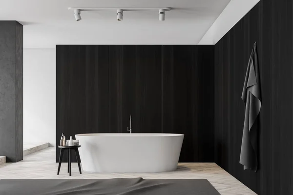 Dark wooden bathroom interior with tub — Stock Photo, Image