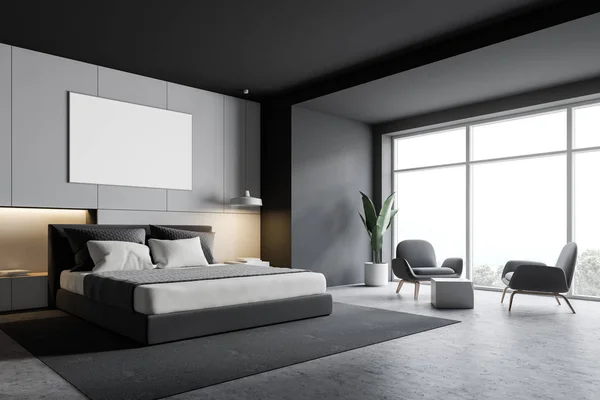 Esquina blanca y gris dormitorio, póster, sillones — Foto de Stock