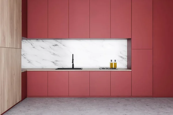 Marmor Küche Innenraum mit roten Arbeitsplatten — Stockfoto