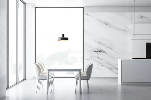 Vista laterale della cucina in marmo bianco — Foto Stock