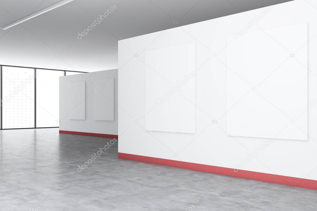 Panoramic white and red poster gallery corner