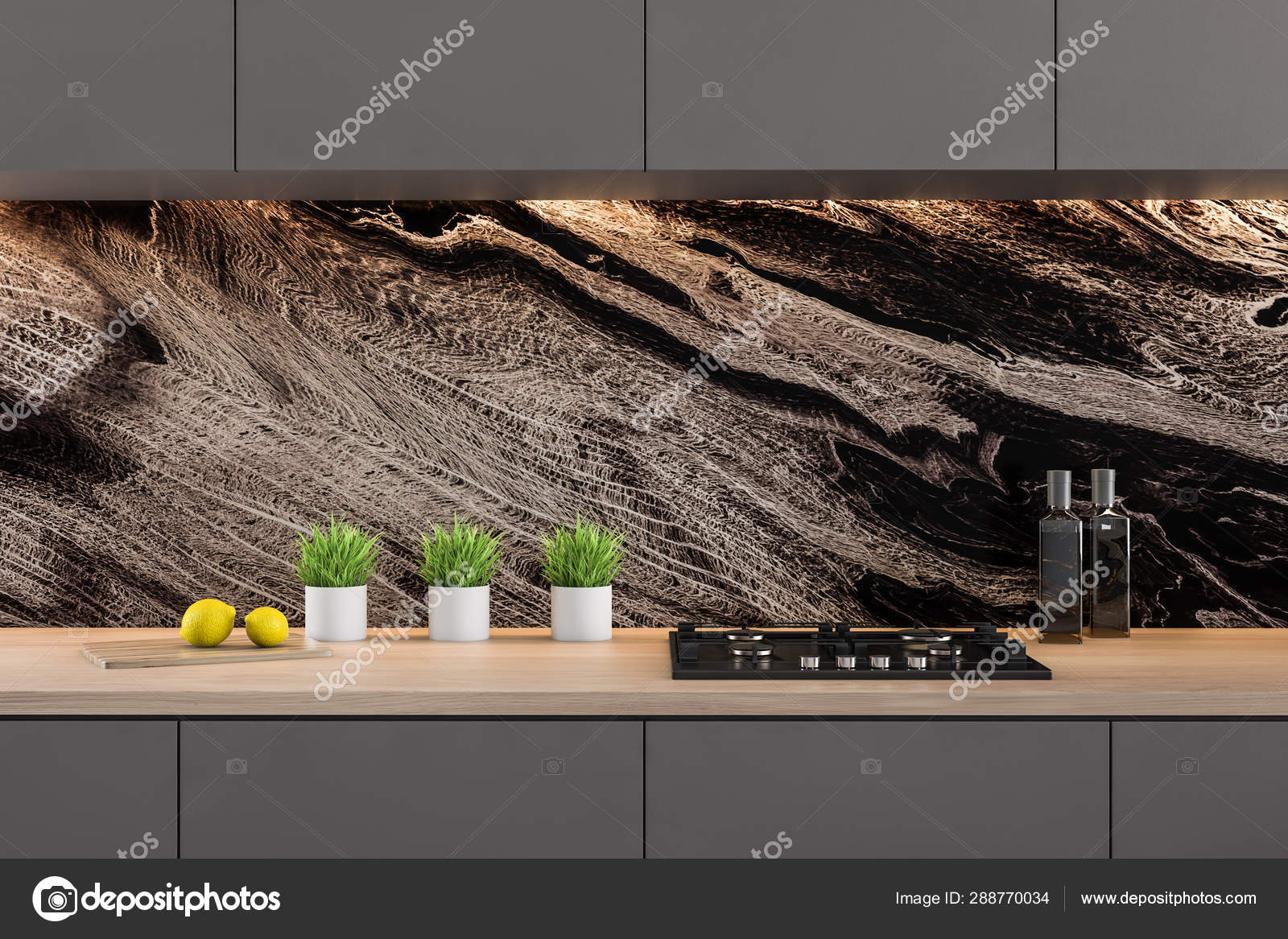 Black Marble Kitchen With Gray Countertops Stock Photo Image By C Denisismagilov Black Marble Kitchen With Gray Countertops Stock Photo Image By C Denisismagilov
