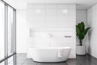 Küvet ile panoramik beyaz karo banyo iç