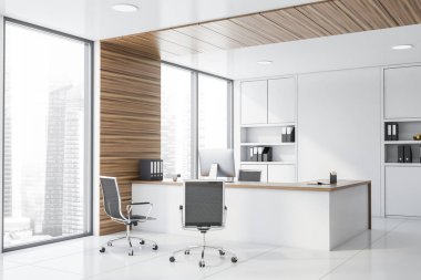 Beyaz ve ahşap Müdürü ofis köşesi