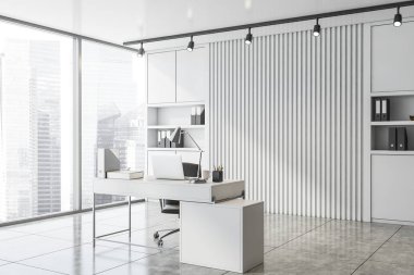 Beyaz panoramik CEO ofis köşesi