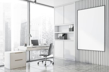 Köşe panoramik beyaz CEO ofisi poster ile