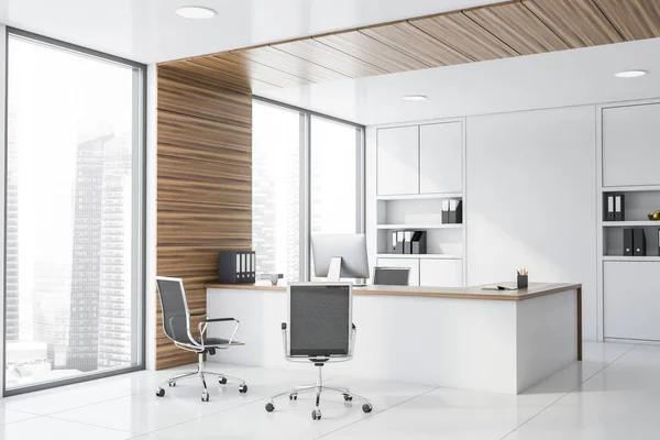 White and wood manager office corner — Stock Photo, Image