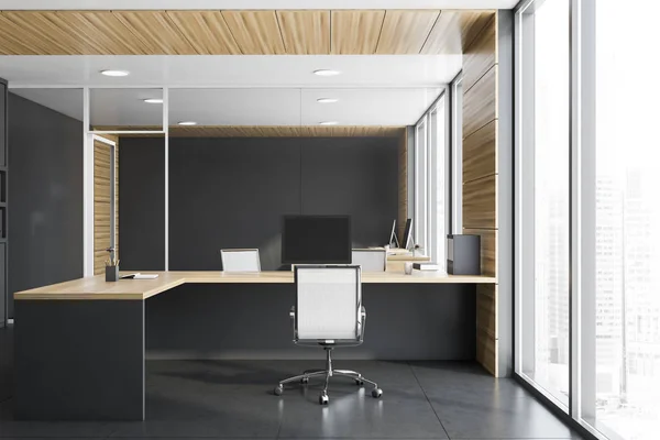 Gray and wood manager office — Stock Photo, Image