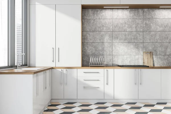 Weiße Arbeitsplatten in stilvoller Küche — Stockfoto