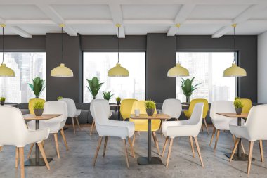 Gri ve beyaz loft kafe iç