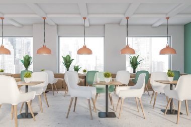 Yeşil ve beyaz loft kafe iç