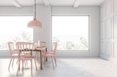 Beyaz ve bej loft yemek odası iç