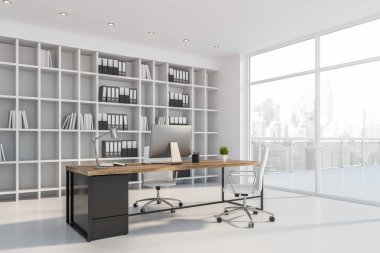 Panoramic white CEO office corner with balcony clipart