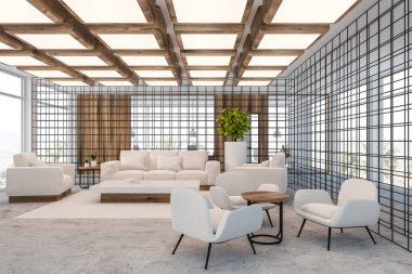 Beyaz kanepeli ofis salonu alanı