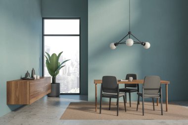 Dolaplı mavi yemek odası iç