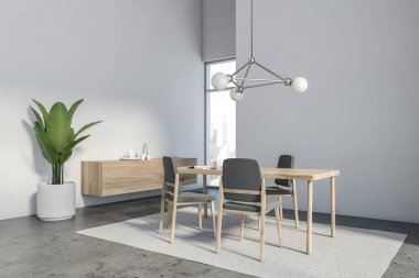 Dolaplı beyaz yemek odası köşesi