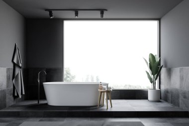 Gri ve karo çatı banyo iç, küvet