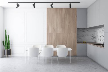 Beyaz ve ahşap mutfak iç