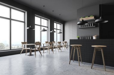 Minimalist koyu gri bar köşesi