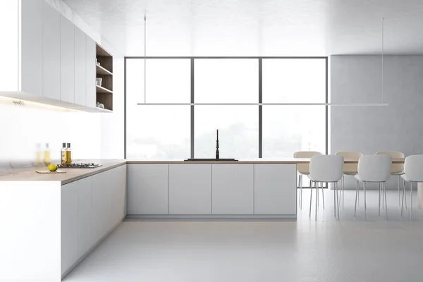 Biały marmurowy Loft kuchnia z blatami — Zdjęcie stockowe