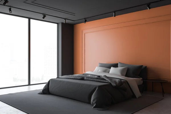 White Panoramic Master Bedroom Corner Orange Bed Stock