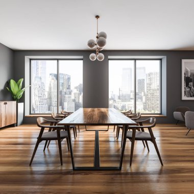 Lüks gri yemek odasıyan görünümü