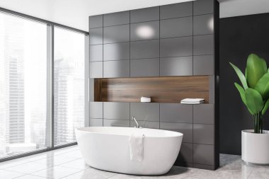 Küvetli panoramik gri karo banyo köşesi