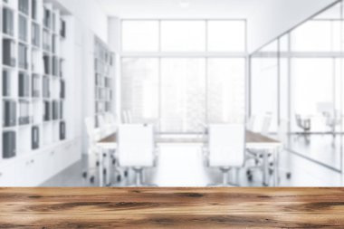 Bulanık beyaz ofis konferans salonu iç