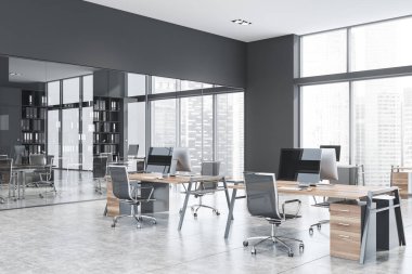 Açık alan ve toplantı odası ile gri ofis