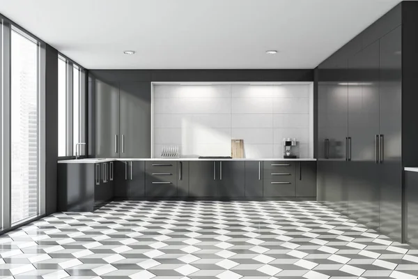 Interior de cocina gris y blanca con encimeras — Foto de Stock