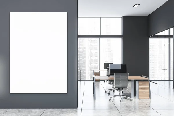 Сірий відкритий офіс простору з макет плакат — стокове фото