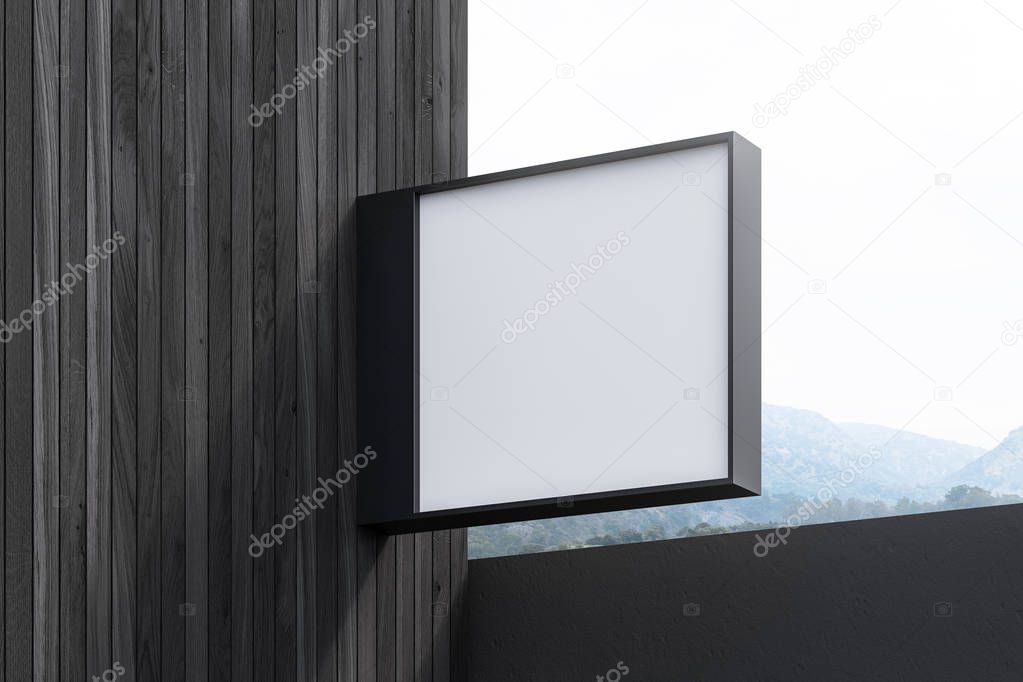 Square mock up sign on dark wooden wall