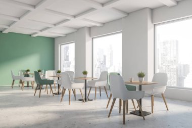 Yeşil ve beyaz loft kafe köşesi